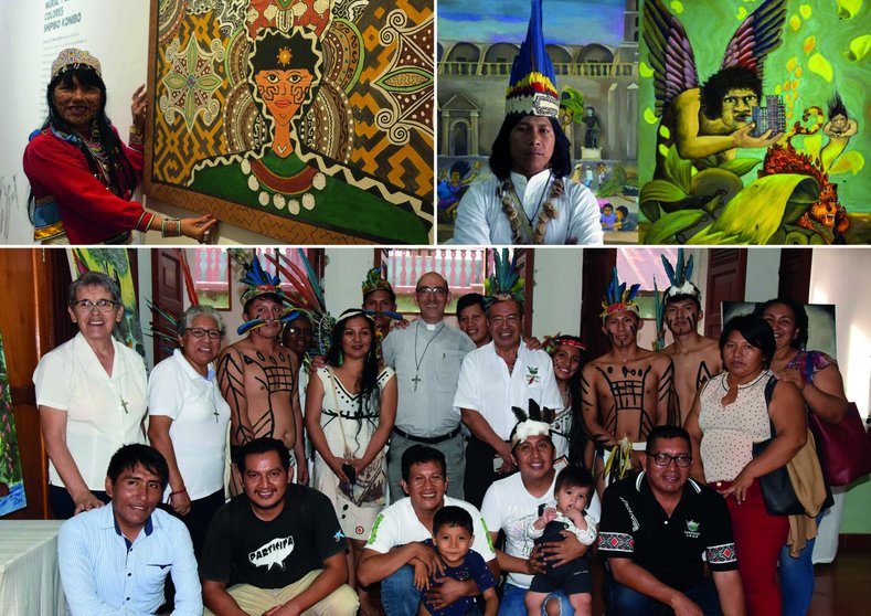 En este primer encuentro participaron Olinda Silvano, del pueblo shipibo, Brus Rubio, del pueblo Murui, y 10 pintores del pueblo Harakbut de Madre de Dios. Fotos: CAAAP/El Comercio. Montaje: CAAAP.