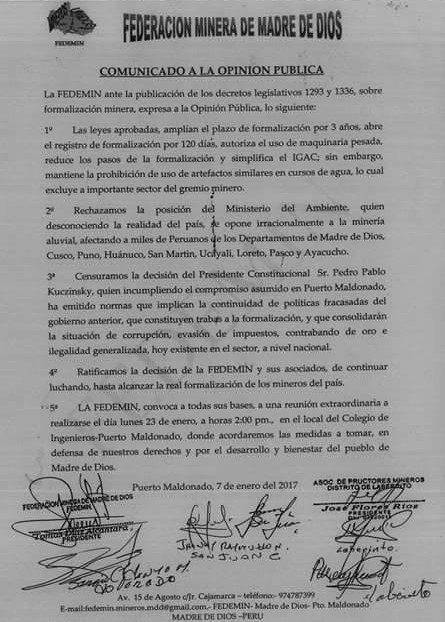 Comunicado Fedemin
