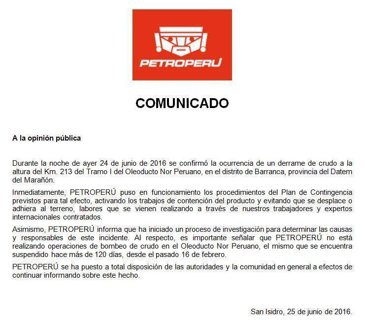 Comunicado Petroperú