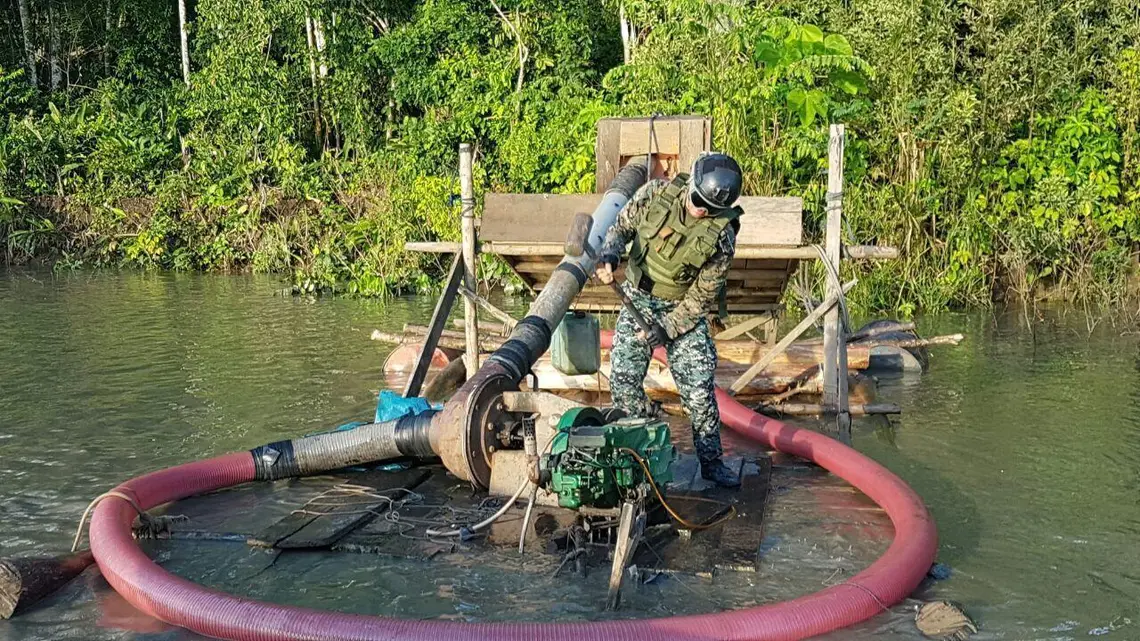 Interdicción contra minería ilegal en el sector conocido como “panterita” en el río malinowski