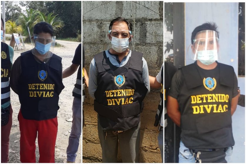 Los tres presuntos implicados en el asesinato del defensor ambiental fueron detenidos el pasado 3 de octubre. Foto: Diviac. Composición: Radio Madre de Dios.