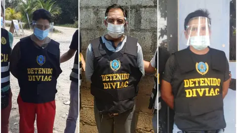 Los tres presuntos implicados en el asesinato del defensor ambiental fueron detenidos el pasado 3 de octubre. Foto: Diviac. Composición: Radio Madre de Dios.