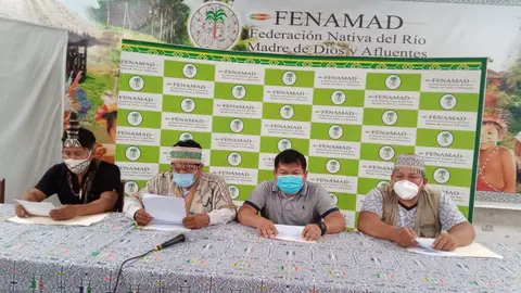 FENAMAD y organizaciones indígenas de Madre de Dios convocaron a una rueda de prensa el último sábado en Puerto Maldonado. Foto: FENAMAD